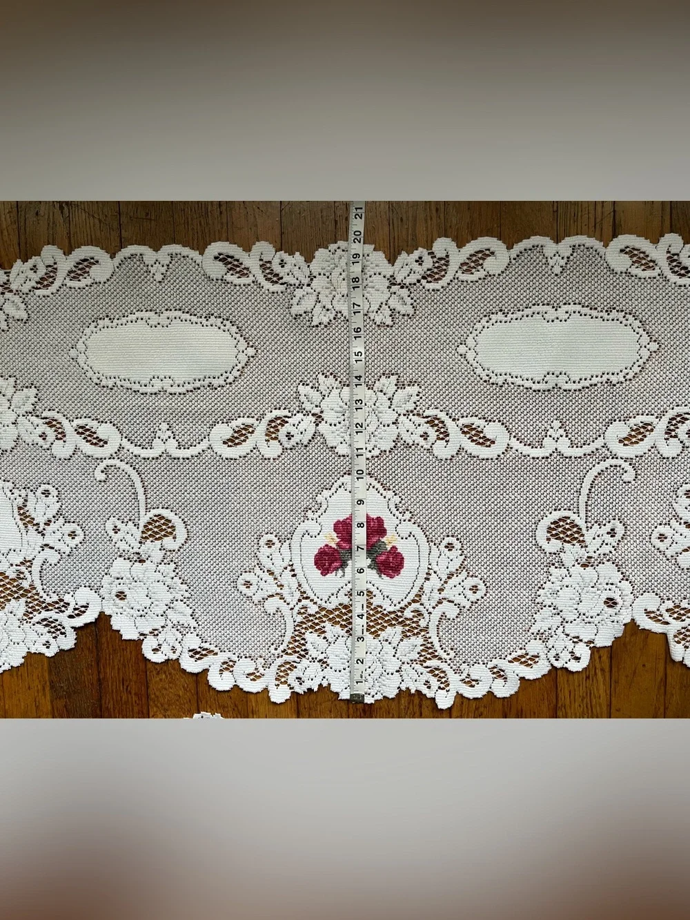 Heritage Lace Vintage Rose Mantle Scarf with matching centerpiece doily